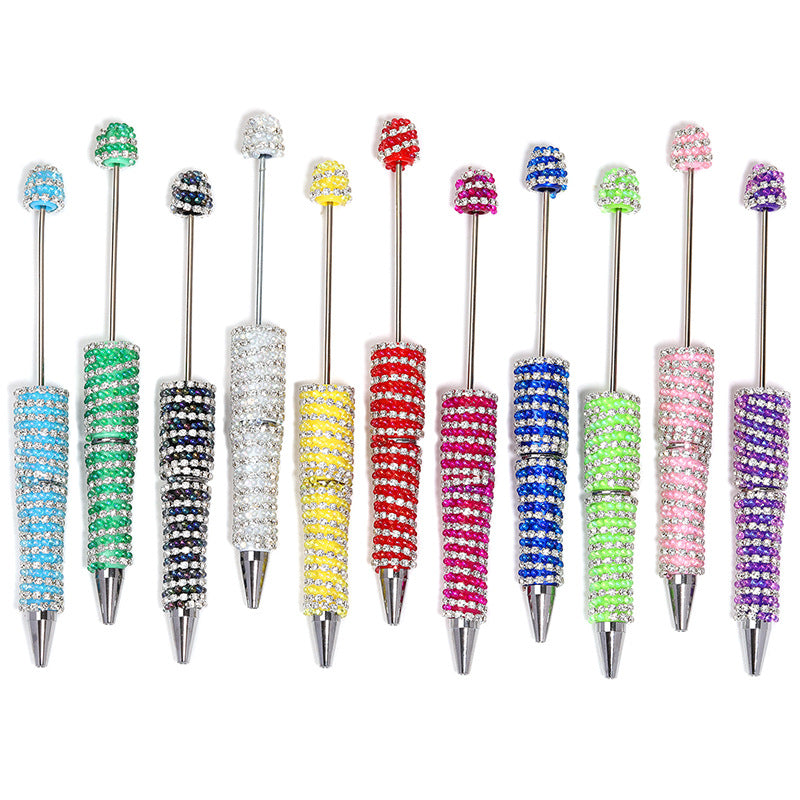 Wholesale 5pcs/pack New Striped Chain Full Diamond Bubble Rotating Beadable Pen